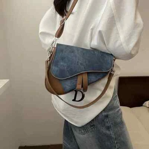 Tasche Damen Denim Muster Saddle Bag Style Schultertasche Messenger Bag - Bild 1 von 31