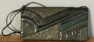 Vintage Judith Leiber Clutch Handbag Mixed Snakeskin Leather 13” x 6.5" - Image 1 of 4
