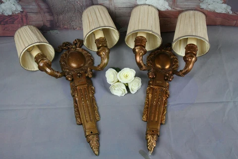 PAIR French Brass regency Bow sconces double arm 1930's wall lights Cover