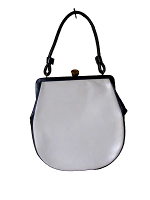 BOLSO DE MANO 40S MONEDERO CUERO BLANCO Y NEGRO MARLOW EE. UU. FONDO REDONDO AÑOS 40 MODA Foto 1 de 4