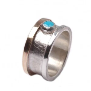 Anillo Bicolor con Piedra Turquesa Plata de Ley Oro 333 - Imagen 1 de 1