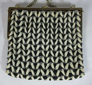 VINTAGE 50s COTTON-TWIST BAG PURSE FAUX MOTHER OF PEARL GOLD FLOWER CLASP - Picture 1 of 10