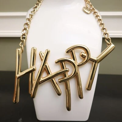 Collar Betsey Johnson Trolls Feliz Brillante Tono Dorado Letras Firmado Foto 1 de 4