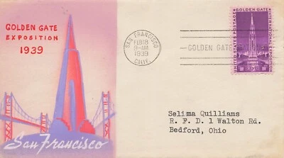 US 852 M-58 Risko Art Hand Painted FDC Golden Gate Exposition - Image 1 of 2