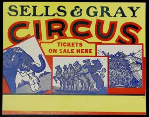 Vendo e Biglietti Circo Grigio Venduti Qui Insegna Finestra Pubblicitaria 11" X 8 1/2" - Foto 1 di 2