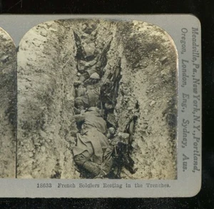 Antique WWI Stereoview Card 3D French Soldiers Resting in the Trenches - Picture 1 of 3