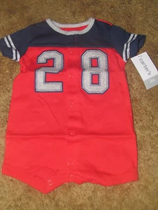 Boys Carter's NWT short sleeved red/navy/gray 28 romper size 3 months - Picture 1 of 1