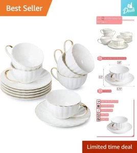 Fine Porcelain Cappuccino Cups - Set of 6 with Gold Trim - Gift Box Included - Picture 1 of 9