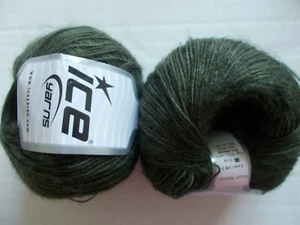 Hilos de hielo Ralph Mohair mezcla de lana hilo de encaje, caqui oscuro, lote de 2 (380 yardas ea) - Imagen 1 de 2