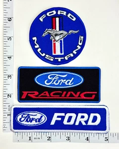 Embroidered 3-Patch Set - Racing - Blue Oval - Mustang - Ford Racing - Iron-on - Picture 1 of 1