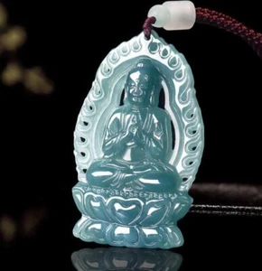 Natürliche Klasse A Jadeit Jade Vairocana Buddha Anhänger Halskette mit Zertifikat - Bild 1 von 7