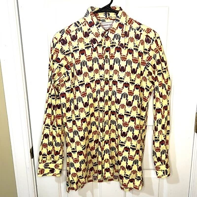 Cerruti 1881 Men Vintage Yellow Cotton Abstract Geometric Print, Medium - Image 1 of 4