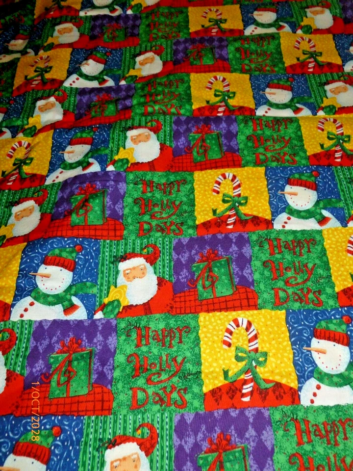 全新 Christmas SANTA HAPPY HOLLY DAYS Fabric COTTON 38X1.5 码 — 第 1/1 张图片