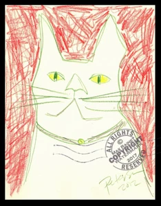 Friend's White Cat Félix 2012 DIBUJO ORIGINAL ILUSTRACIÓN Gatito Amantes FIRMADO - Imagen 1 de 12