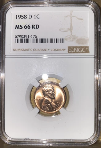 1958 D NGC MS 66 RD United States / American Lincoln Wheat Cent Cover