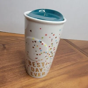 Starbucks Confetti Tumbler Best Day Ever Lid 10 oz Ceramic Travel Mug Celebrate - Picture 1 of 5