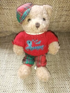 Teddybär ♥ Knopfaugen ♥ Kuscheltier ♥ mit Häkelpulli Schottenmütze &-hose - Bild 1 von 2