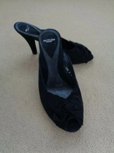 AUDLEY BLACK SUEDE SLIP ON PEEP TOE SHOES WITH BOW DETAIL - SIZE 5.5 (38.5) - Picture 1 of 9
