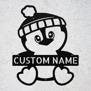 Personalized Penguin Metal Sign Winter Animal Custom Home Wall Decor Gifts - Picture 1 of 5