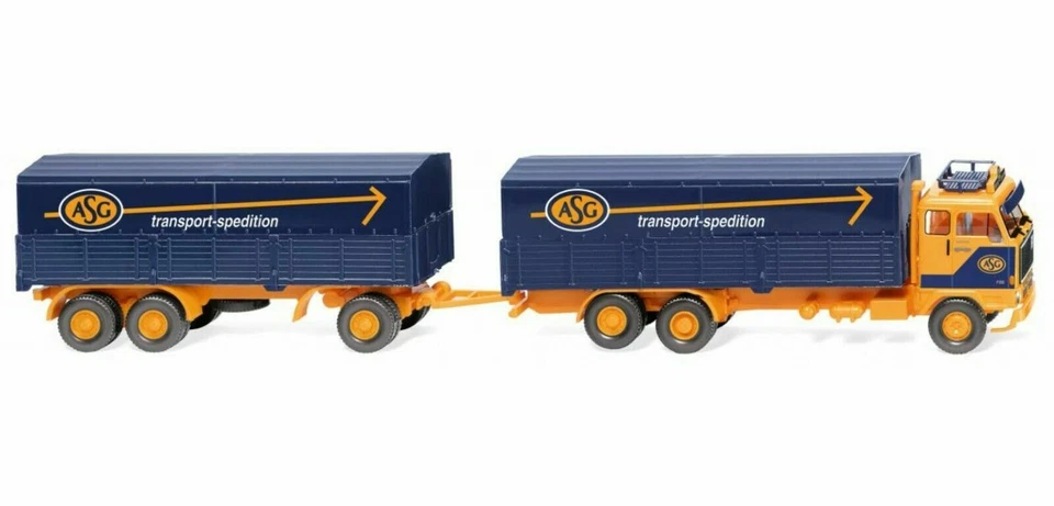 WIKING 043308 - 1/87 Pritschenhängerzug (Volvo F89) " Asg " - Nuovo - Immagine 1 di 1