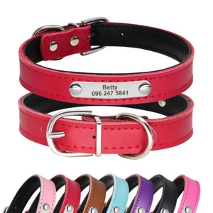 PU Leather Personalized Dog Collars Free Engraving Custom Cat Pet Name ID Collar - Picture 1 of 20