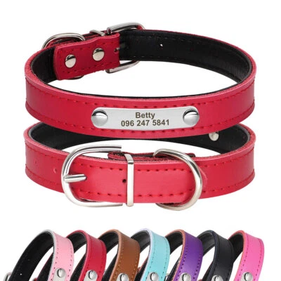 PU Leather Personalized Dog Collars Free Engraving Custom Cat Pet Name ID Collar