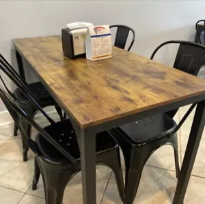 New Industrial Style 4 Person Farmhouse Dining Table Wood Rustic Brown - Picture 1 of 10