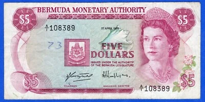 Bermuda $5 1978 P-29a  Queen Elizabeth II  Circulated Banknote - A/1 108389 - Image 1 of 3