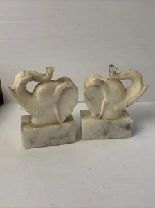 Pair Golden White Marble Elephant Head Bookends - Picture 1 of 7