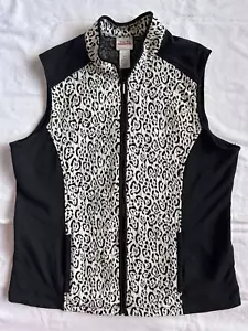 RUBY RD. Favorites Vest Size Women's LARGE Black & White Cheetah Full Zip Vest - Picture 1 of 6