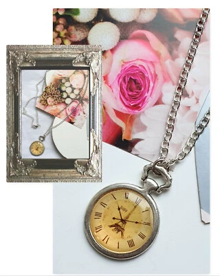 TREND  KETTE mit UHR EIFFELTURM ANHÄNGER TASCHENUHR  silber 76cm  - Bild 1 von 3