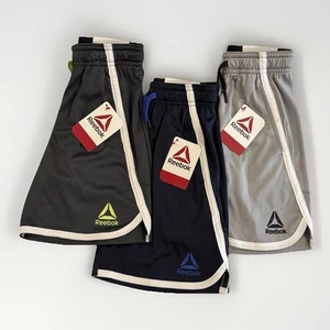 Reebok Active Shorts Boys XS 4-5 Gray Ebony Navy Lot of 3 Athletic Logo NEW - Picture 1 of 15