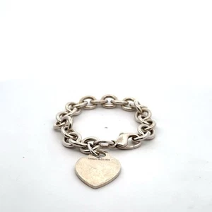 TIFFANY & CO. STERLING 925 HEART TAG CHARM BRACELET - 6.75” - Picture 1 of 8