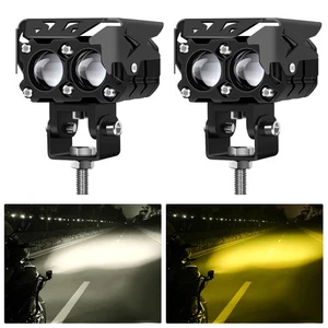 80W LED Spot Lights Auxiliary Motorcycle Headlight Driving Fog Lamp Yellow+White - Picture 1 of 12