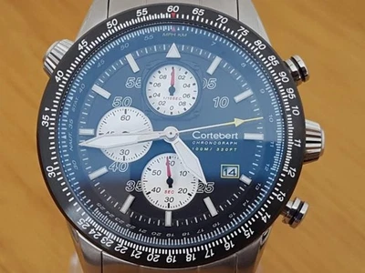 Reloj Cronógrafo Para Hombres XL Cortebert Elevation Azul Atlántico Regla Deslizante Pilotos Aviador Foto 1 de 4