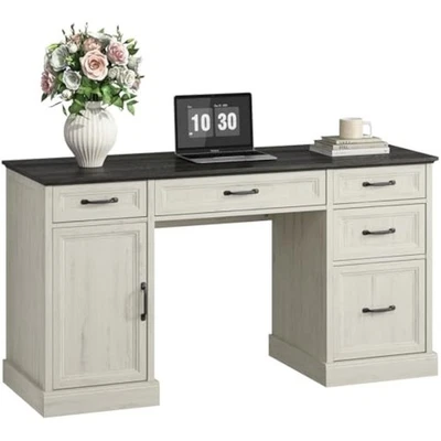 Escritorio ejecutivo de granja de 58"" con cajones, escritorio de oficina en casa con archivo Foto 1 de 4