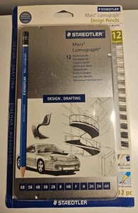 Lápices de dibujo y diseño lumógrafo Staedtler Mars 12 grados + lata de almacenamiento - Imagen 1 de 2