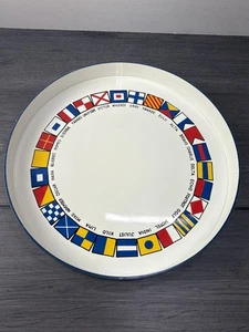 Vintage Maritim Maritim Signal Flaggen Serviertablett - Blauer Rand - Küstenbarware - Bild 1 von 3