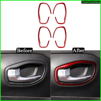 Kit de moldura de manija de puerta delantera trasera de fibra de carbono roja para Jeep Renegade 2015-23 Foto 1 de 4