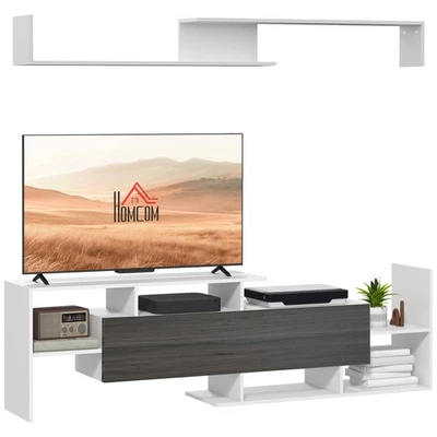 HOMCOM TV Cabinet Unit w/ Wall-Mounted Shelf, Open Shelves White and Grey - Image 1 of 4