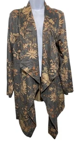 Weiche Umrandung Strickjacke Damen groß bläulich grau Blumen vorne offen drapiert - Bild 1 von 12