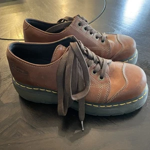 Vtg Y2K Doc Dr Martens Brown Leather 8651 Platform Oxford Shoes Women 8 Men 7 - Picture 1 of 12