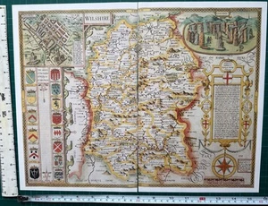 Old Antique Tudor map Wiltshire, Salisbury, England Speed 1600's Reprint - Picture 1 of 17