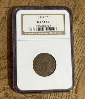 1865 2 cent, NGC MS62 BN Very Nice Example! - Image 1 of 2