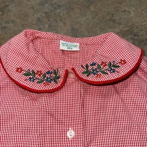 012 Benetton Kids Vintage Button Shirt Top Girls Size M Embroidered Red Check - Picture 1 of 10