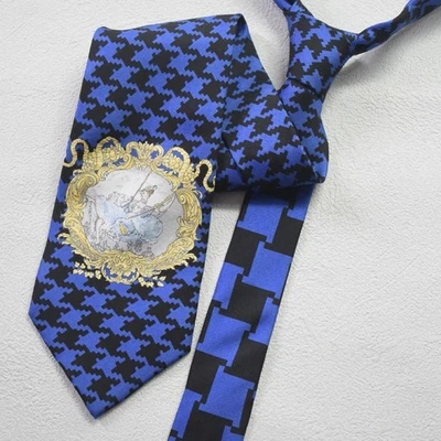 GIANNI VERSACE Corbata Rara Azul, Negro Pata de Gallo Patrón Seda de Italia M4942 Foto 1 de 4