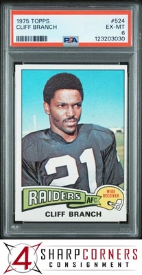1975 TOPPS #524 CLIFF BRANCH RC RAIDERS HOF PSA 6 - Image 1 of 3