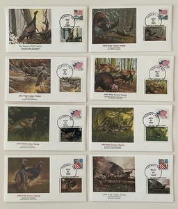 NUEVO CON ETIQUETAS LOTE DE 8 SELLOS DE PAVO SALVAJE $5 PRIMER DÍA EMISIÓN FLEETWOOD CACHET 1989-96 - Imagen 1 de 6