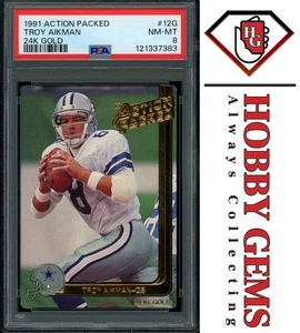 TROY AIKMAN PSA 8 1991 Action Packed 24Kt-Gold #12G C2 - Picture 1 of 2