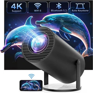CLOKOWE 4K Mini Projector WiFi Bluetooth, 180° Rotation & Auto Keystone - Black - Picture 1 of 5